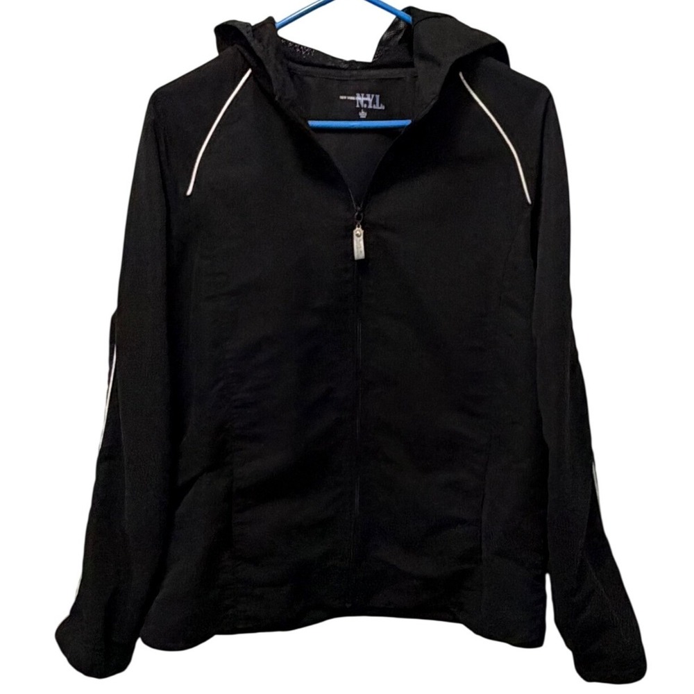 N.Y.L. New York Laundry Black Zip Up Hooded Athletic Jacket Women's Size Large